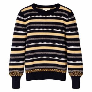 Loft Navy & Gold Striped Scallop Neck Sweater